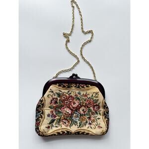 Women's Vintage Fine Arts Co. Small Floral Tapestry Clutch Bag Gold Chain